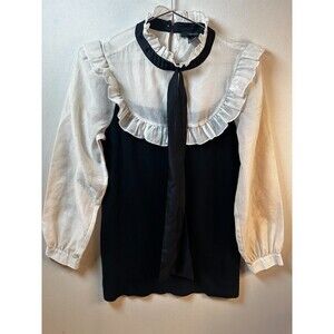 Forever 21 Dress Womens S Black Off White Bow Sheer Sleeve Classic Chic Elegant